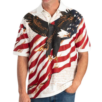 UniJames Men's Eagle Soaring American Flag Cotton Polo Shirt