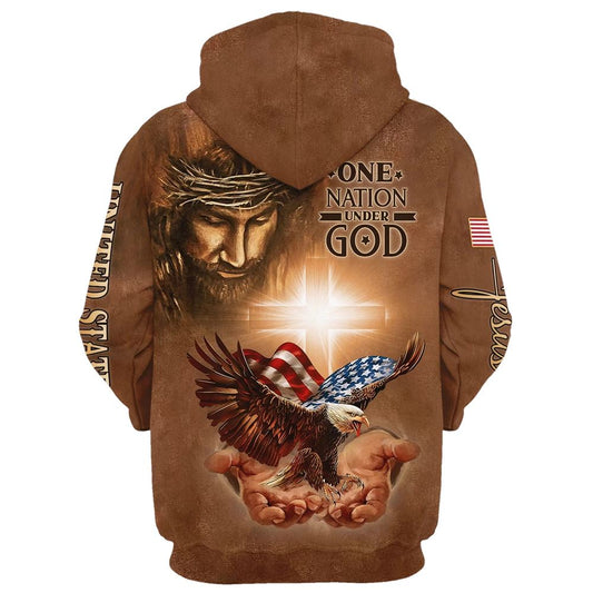 Uni Eagle American And Jesus One Nation Under God Hoodie