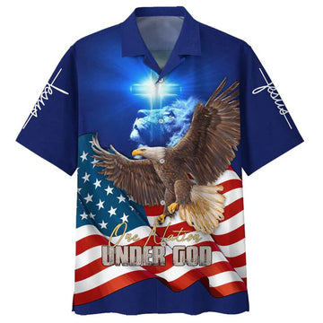 UniJames Eagle American One Nation Under God Hawaiian Shirt - Best Hawaiian Shirts - Christian Hawaiian Shirt