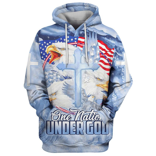 Uni Eagle Christian Cross Jesus America One Nation Under God 3D Hoodie