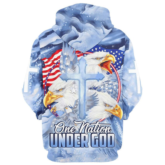 Uni Eagle Christian Cross Jesus America One Nation Under God 3D Hoodie