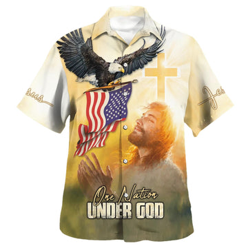 UniJames Eagle Jesus America One Nation Under God Hawaiian Shirt - Christian Hawaiian Shirt - Religious Hawaiian Shirts