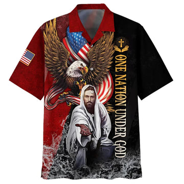 UniJames Eagle Jesus Reaching Hand America One Nation Under God Hawaiian Shirts - Christian Hawaiian Shirt
