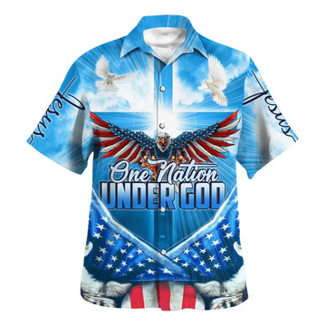 UniJames Eagle One Nation Under God American Hawaiian Shirt - Christian Hawaiian Shirt - Best Hawaiian Shirts