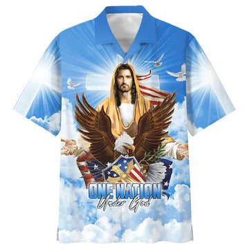 UniJames Eagle One Nation Under God Hawaiian Shirt - Best Hawaiian Shirts - Christian Hawaiian Shirt