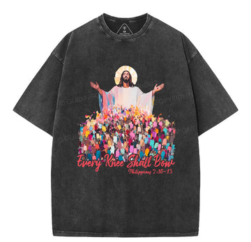 Every Knee Shall Bones Christian Washed TShirt  