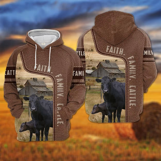 Uni Black Angus Faith Family Cattle Personalized 3D Hoodie