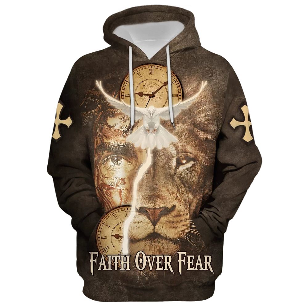 Uni Failth Over Fear Lion Jesus 3D Hoodie For Men & Women, God 3D Printed Hoodie, Christian Apparel Hoodies