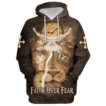 Uni Failth Over Fear Lion Jesus 3D Hoodie For Men & Women, God 3D Printed Hoodie, Christian Apparel Hoodies