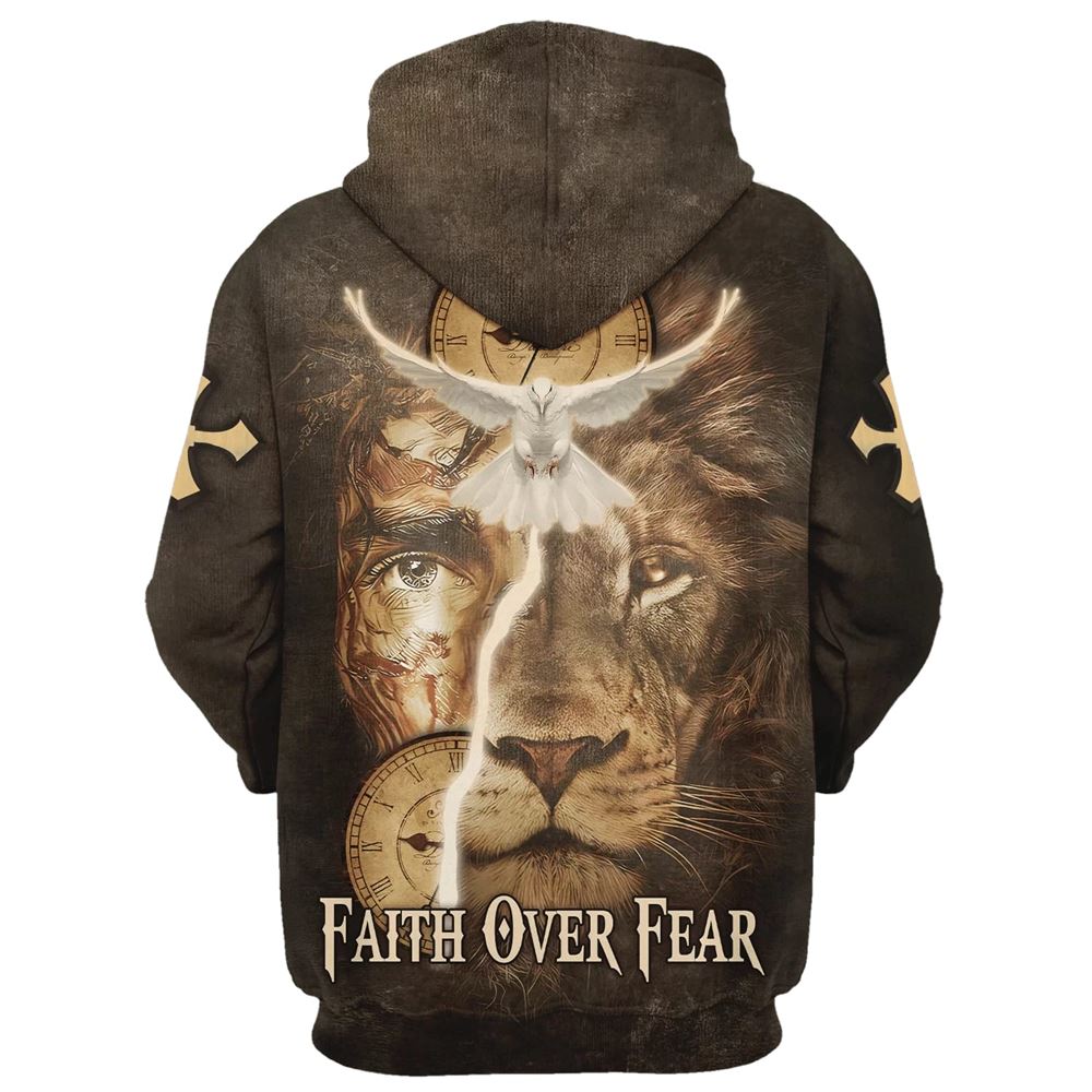 Uni Failth Over Fear Lion Jesus 3D Hoodie For Men & Women, God 3D Printed Hoodie, Christian Apparel Hoodies