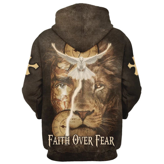 Uni Failth Over Fear Lion Jesus 3D Hoodie For Men & Women, God 3D Printed Hoodie, Christian Apparel Hoodies