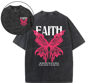 Faith Butterfly Christian Washed TShirt  