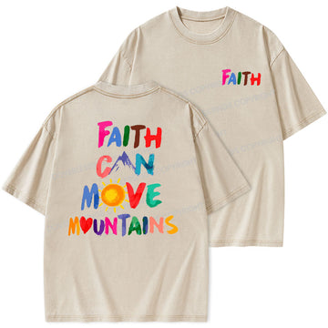 Faith Can Move Mountains Christian Washed T-Shirt Sale - GuidingCross