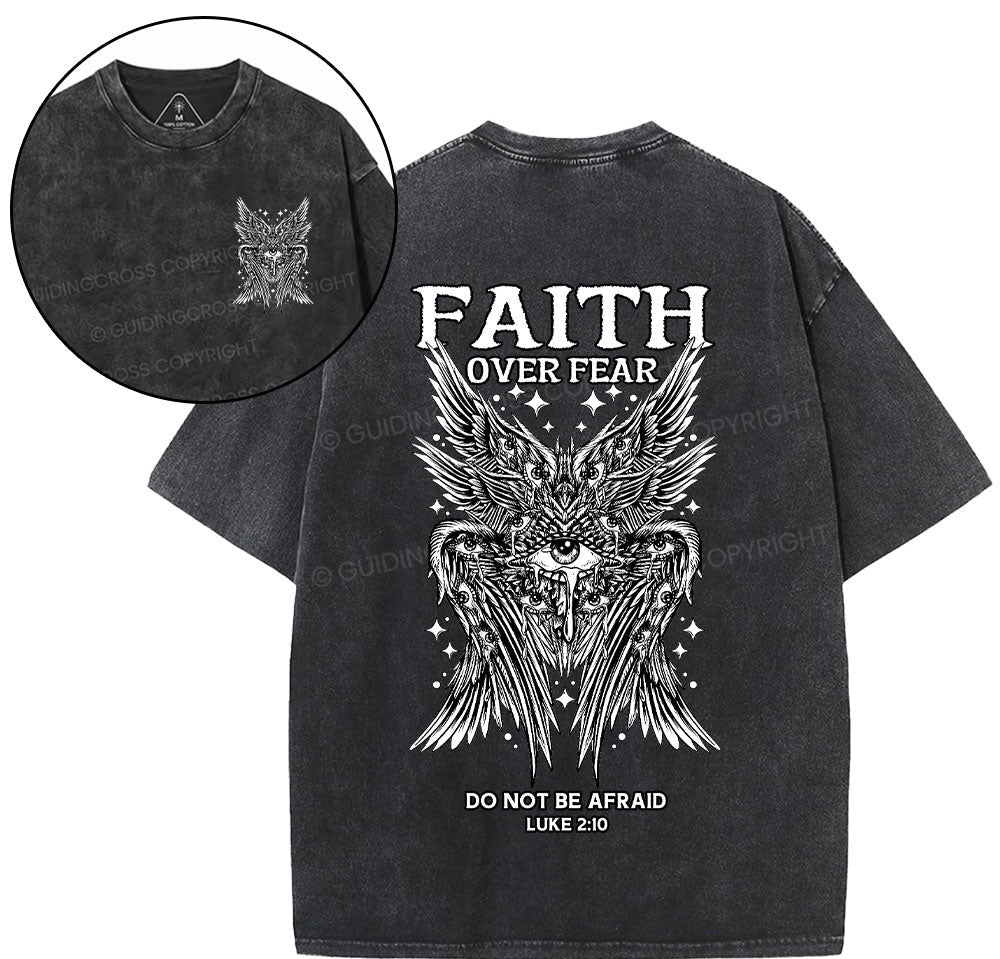 Faith Over Fear Seraphim Angel Christian Washed T-Shirt Sale - GuidingCross