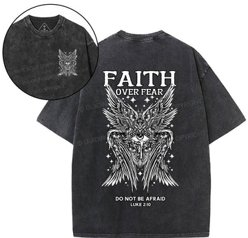 Faith Over Fear Seraphim Angel Christian Washed T-Shirt Sale - GuidingCross