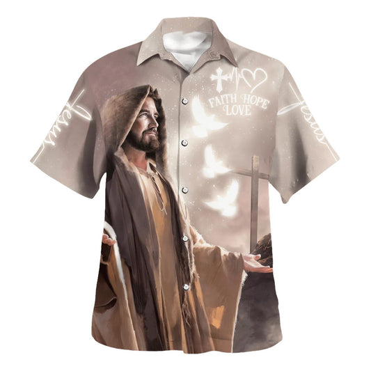 UniJames Faith Hope Love Jesus Cross Hawaiian Shirt - Christian Hawaiian Shirt - Best Hawaiian Shirts