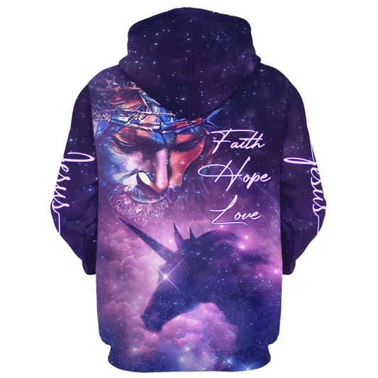 Uni Faith Hope Love Jesus Purple Horse 3D Hoodie