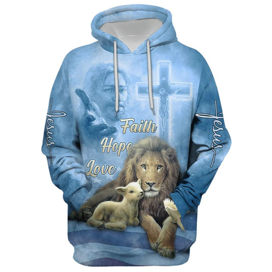 Uni Faith Hope Love, The Hand Of God, Lion,  Sheep And Bird Hoodie For Men & Women, God 3D Printed Hoodie, Christian Apparel Hoodies