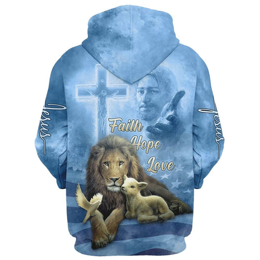 Uni Faith Hope Love, The Hand Of God, Lion,  Sheep And Bird Hoodie For Men & Women, God 3D Printed Hoodie, Christian Apparel Hoodies