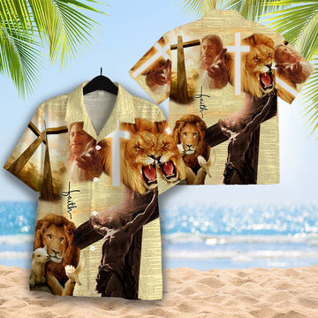 UniJames Faith Lion Lamb Jesus 3D Hawaiian Shirt - Christian Hawaiian Shirt for Men Women