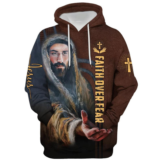 Uni Faith Over Fear Christian Jesus Hoodie For Men & Women, God 3D Printed Hoodie, Christian Apparel Hoodies