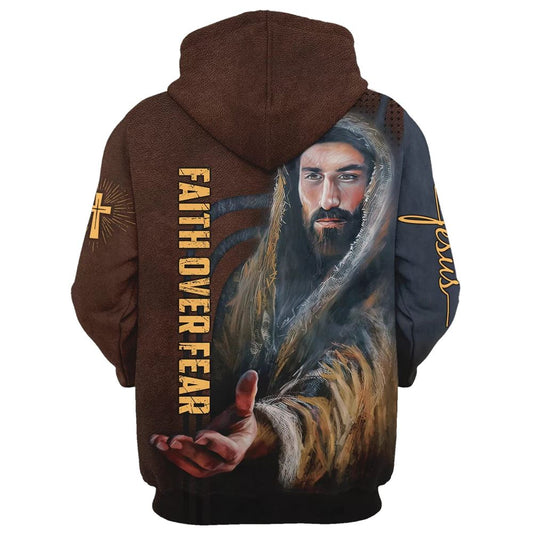 Uni Faith Over Fear Christian Jesus Hoodie For Men & Women, God 3D Printed Hoodie, Christian Apparel Hoodies