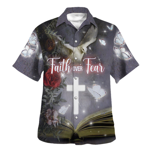 UniJames Faith Over Fear Cross Dove Hawaiian Shirts For Men And Women - Christian Hawaiian Shirt - Hawaiian Summer Shirts