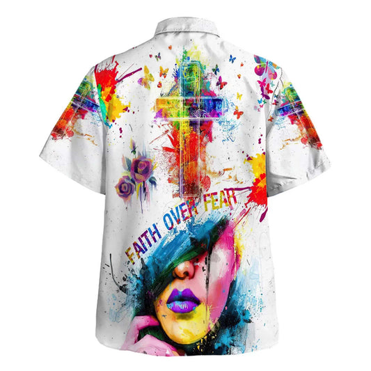 UniJames Faith Over Fear Cross Hawaiian Shirts For Men And Women - Christian Hawaiian Shirt - Hawaiian Summer Shirts