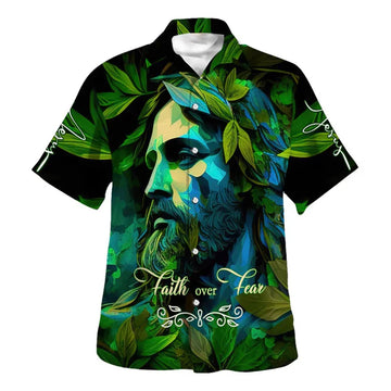UniJames Faith Over Fear Green Jesus Hawaiian Shirts For Men And Women - Christian Hawaiian Shirt - Hawaiian Summer Shirts