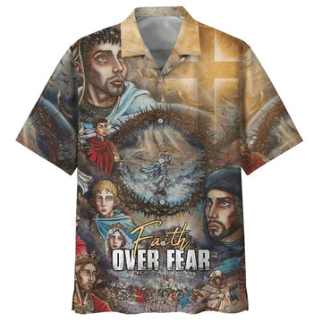 UniJames Faith Over Fear Hawaiian Shirt - Best Hawaiian Shirts - Christian Hawaiian Shirt