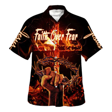 UniJames Faith Over Fear Hawaiian Shirt - Christian Hawaiian Shirt - Best Hawaiian Shirts