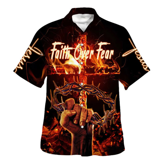 UniJames Faith Over Fear Hawaiian Shirt - Christian Hawaiian Shirt - Best Hawaiian Shirts