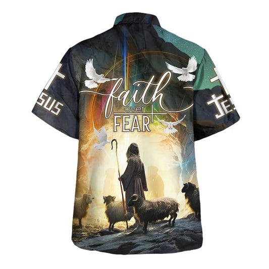 UniJames Faith Over Fear Hawaiian Shirt - Jesus And The Sheep Hawaiian Shirts For Men And Women - Christian Hawaiian Shirt - Hawaiian Summer Shirts