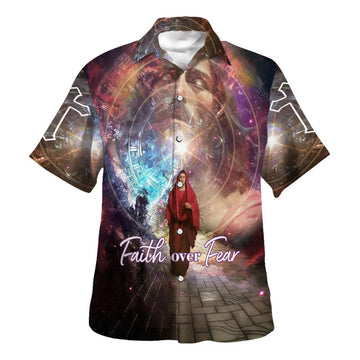 UniJames Faith Over Fear Hawaiian Shirt - Jesus Walking Away Hawaiian Shirts For Men And Women - Christian Hawaiian Shirt - Hawaiian Summer Shirts