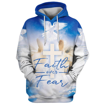 Uni Faith Over Fear Hoodie Hand Jesus Cross And Dove 3D Hoodie