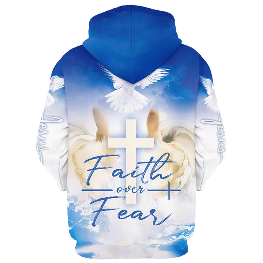 Uni Faith Over Fear Hoodie Hand Jesus Cross And Dove 3D Hoodies Jesus Hoodie Men & Women, God 3D Printed Hoodie, Christian Apparel Hoodies