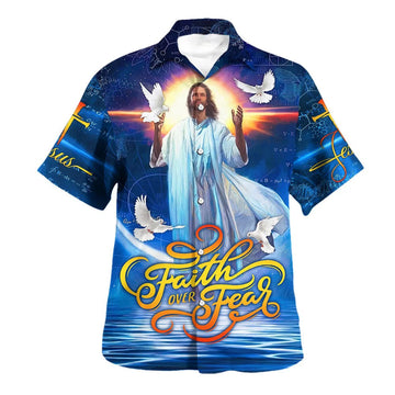 UniJames Faith Over Fear Jesus And The Dove Hawaiian Shirts For Men And Women - Christian Hawaiian Shirt - Hawaiian Summer Shirts