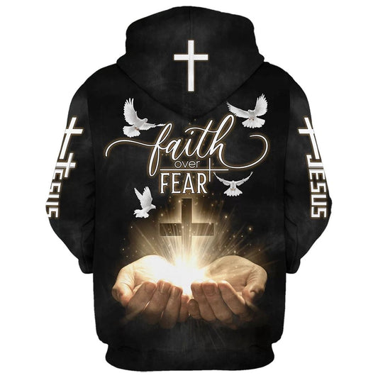 Uni Faith Over Fear Jesus Gods Hand Christian Cross 3D Hoodie
