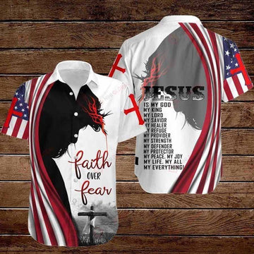 UniJames Faith Over Fear Jesus Is My God Hawaiian Shirts - Jesus Hawaii Shirt Men - Faith Hawaiian Shirt