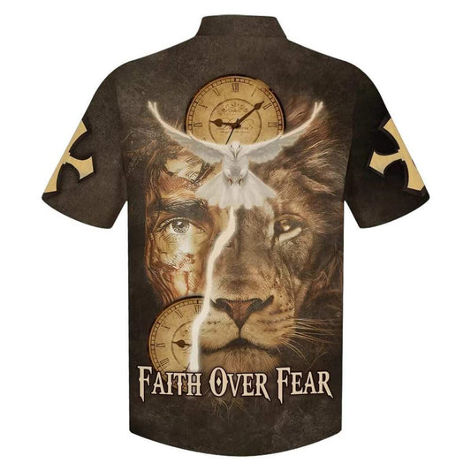 Unique Faith Over Fear Jesus Lion And Dove Hawaiian Shirt