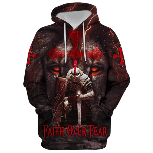 Uni Faith Over Fear, Knight Of The Lion Hoodie For Men & Women, God 3D Printed Hoodie, Christian Apparel Hoodies