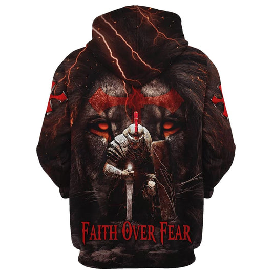 Uni Faith Over Fear, Knight Of The Lion Hoodie For Men & Women, God 3D Printed Hoodie, Christian Apparel Hoodies