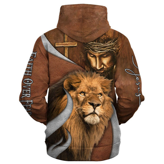 Uni Faith Over Fear Lion And God Hoodies Men & Women, God 3D Printed Hoodie, Christian Apparel Hoodies