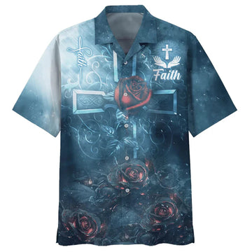 UniJames Faith Rose Cross Hawaiian Shirts - Christian Hawaiian Shirt - Hawaiian Summer Shirts