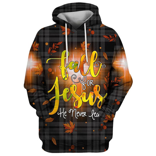 Uni Fall For Jesus He Never Leaves 3D Hoodies Jesus Hoodie Men & Women, God 3D Printed Hoodie, Christian Apparel Hoodies