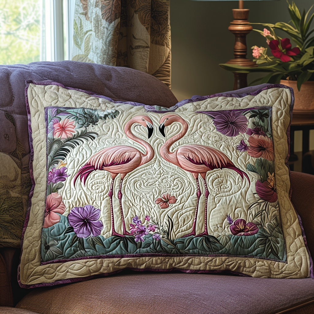 Flamingo Couple Quilted Bedding Pillow Case NCU0DV6343
