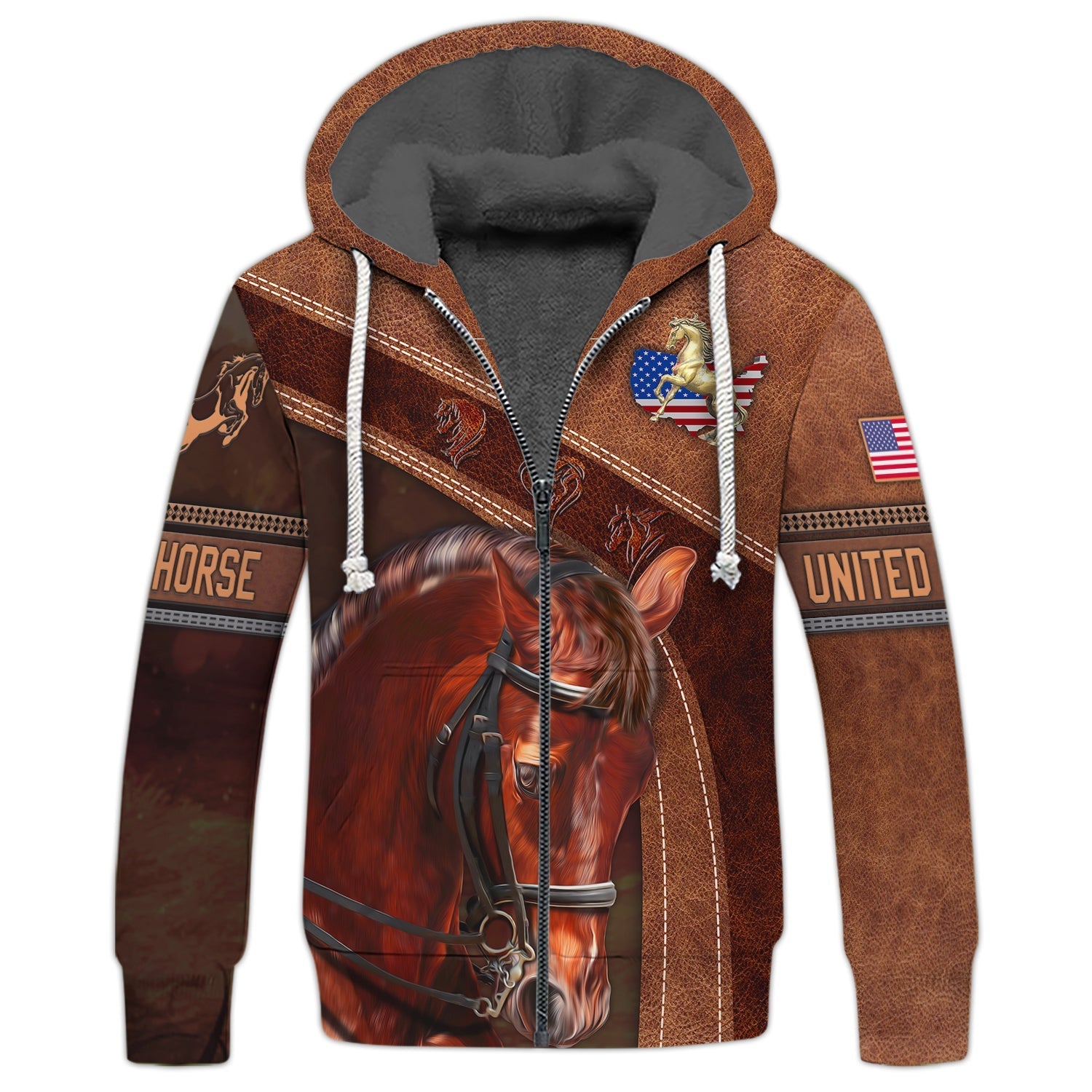 Uni American Brown Horse 2 Leather Pattern Custom Name 3D Shirts