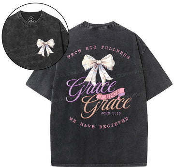 From His Fullness Christian Washed T-Shirt Sale - GuidingCross