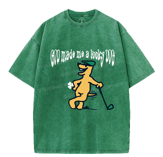 GOD Made Me A Lucky DOG Christian Washed TShirt  