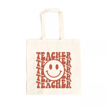 City Creek Prints Teacher Smiley Face Wavy Canvas Tote Bag